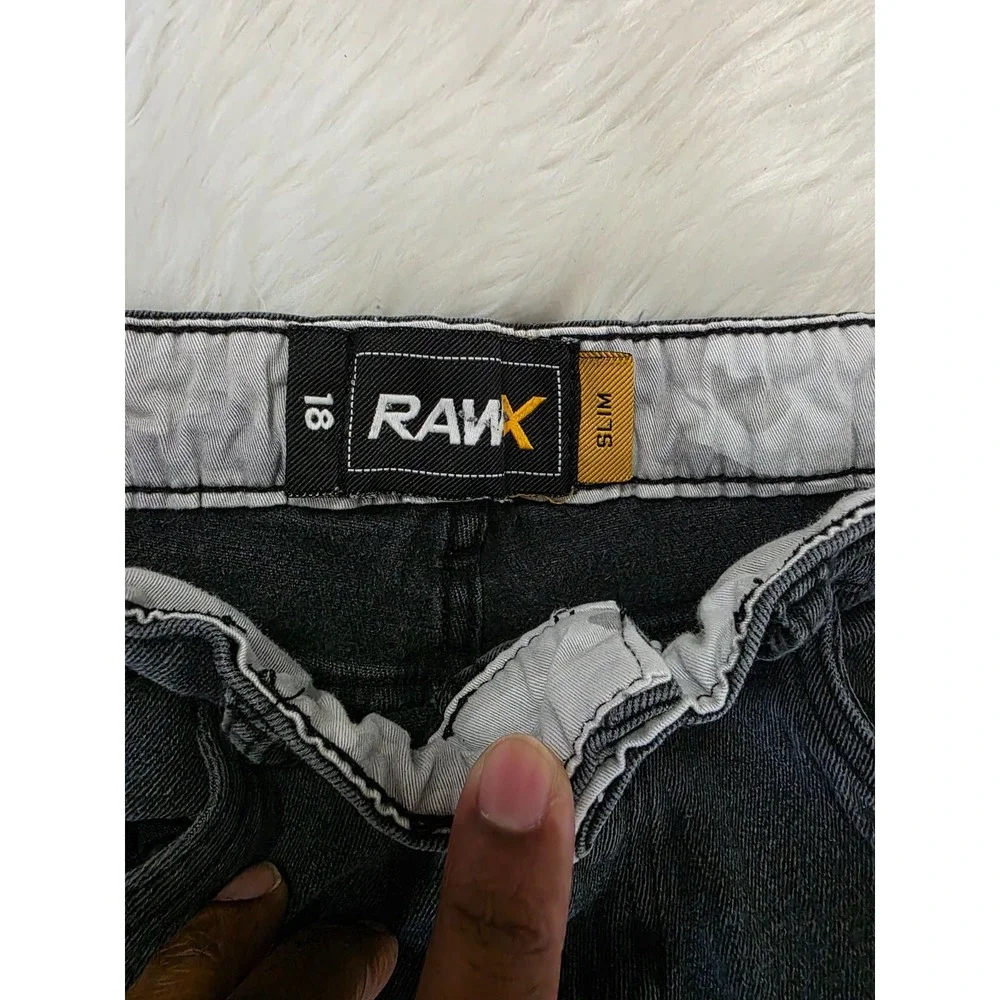 RAWX Boys 18 Slim Black Distressed Denim Jean Shorts Frayed Hem